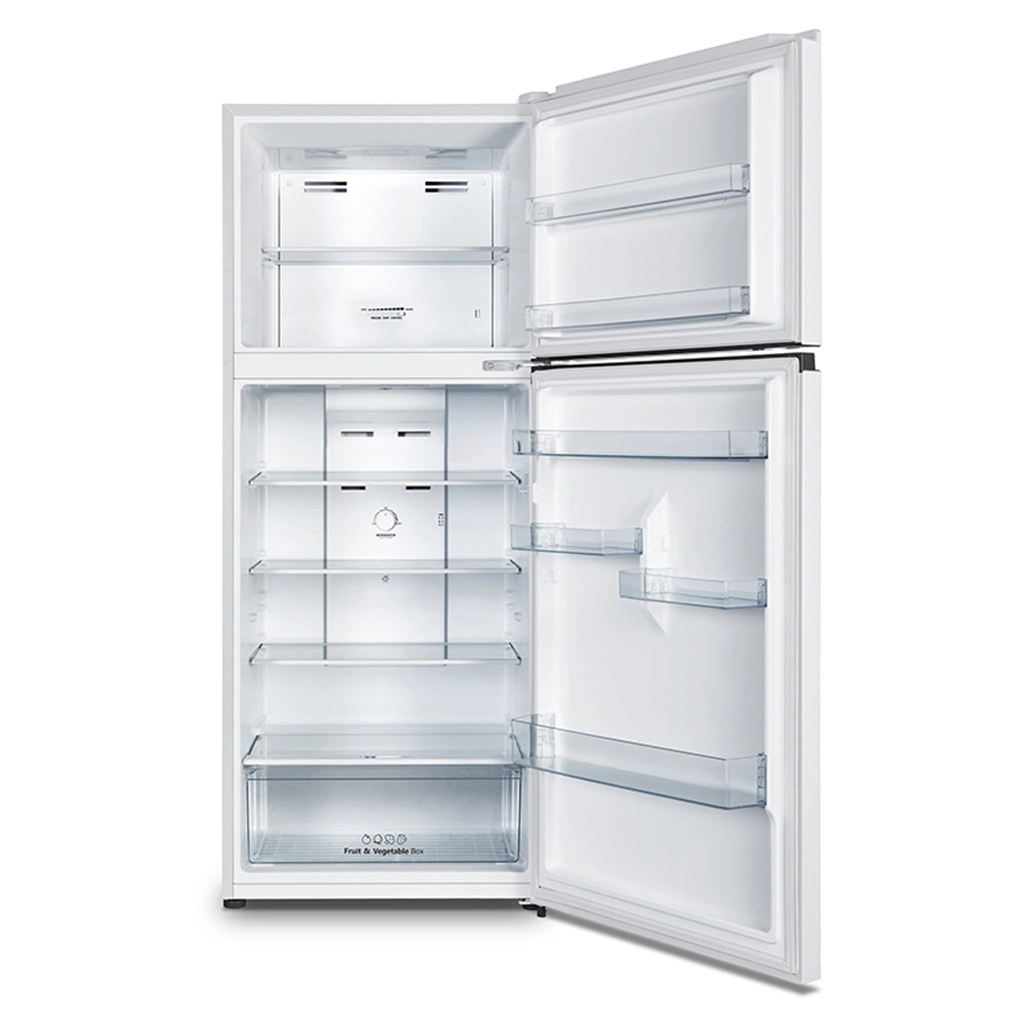 Hisense 424L Top Mount Fridge White HRTF424, Front View With Door Open