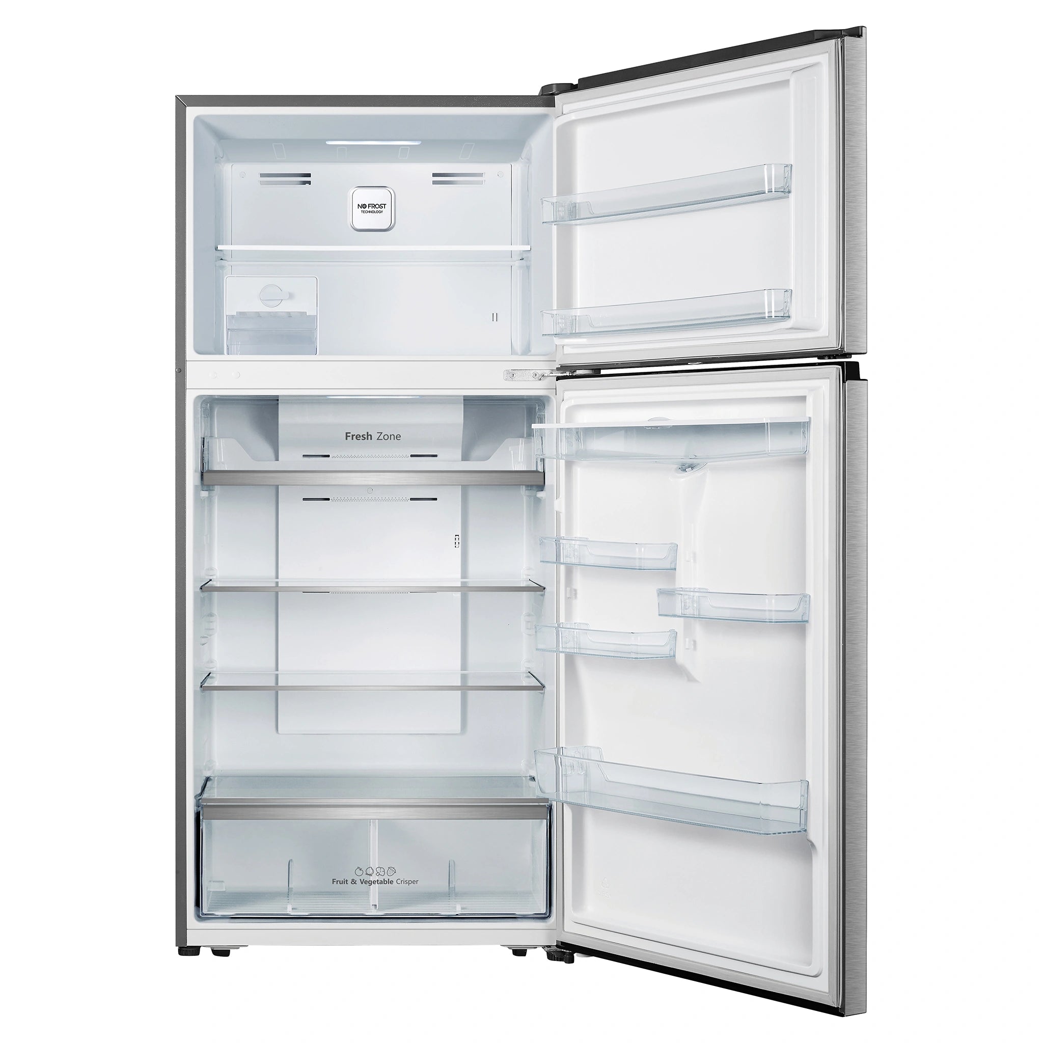 Hisense 496L Top Mount Fridge Stainless Steel HRTF496SW, Front View With Door Open