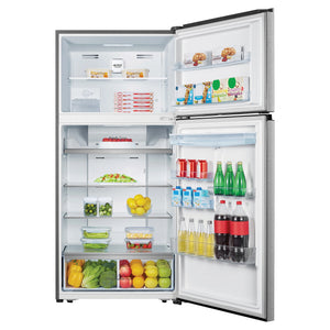 Hisense 496L Top Mount Fridge Stainless Steel HRTF496SW, Front View With Door Open Storages