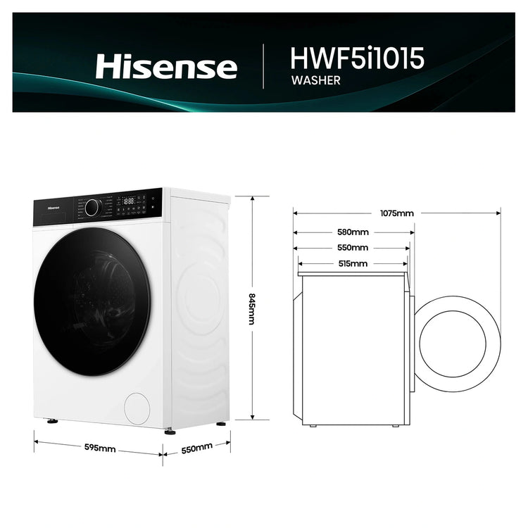Hisense 10Kg Series 5i Front Load Washer HWF5I1015, Dimensions View