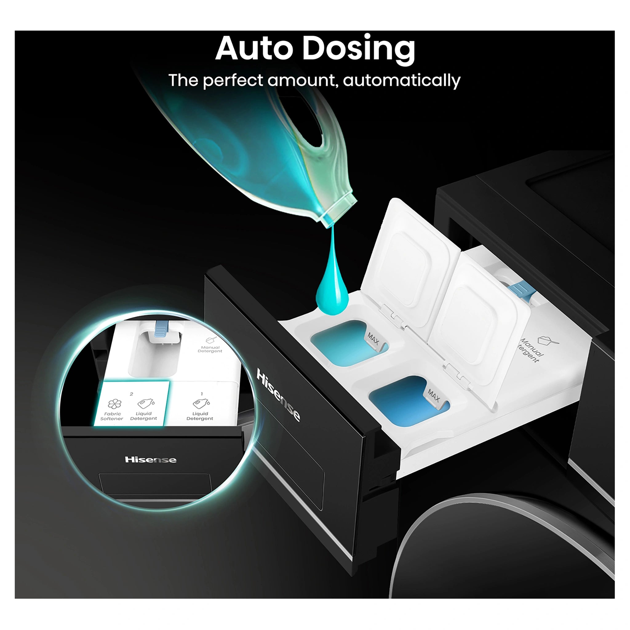 Hisense 10kg Series 8i Charcoal Black Front Load Washing Machine HWF8I1015BX, Auto Dosing Feature View