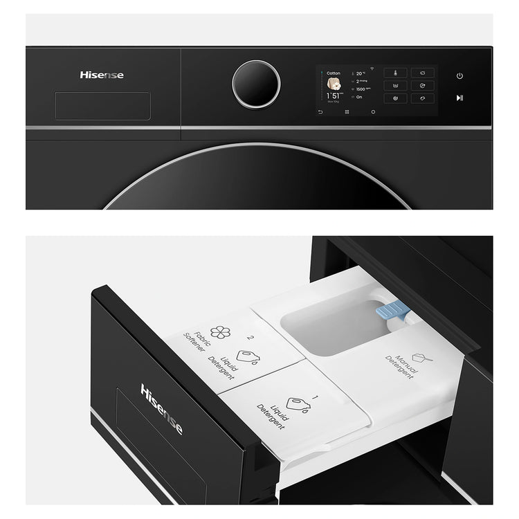Hisense 10kg Series 8i Charcoal Black Front Load Washing Machine HWF8I1015BX, Drawer Compartment View
