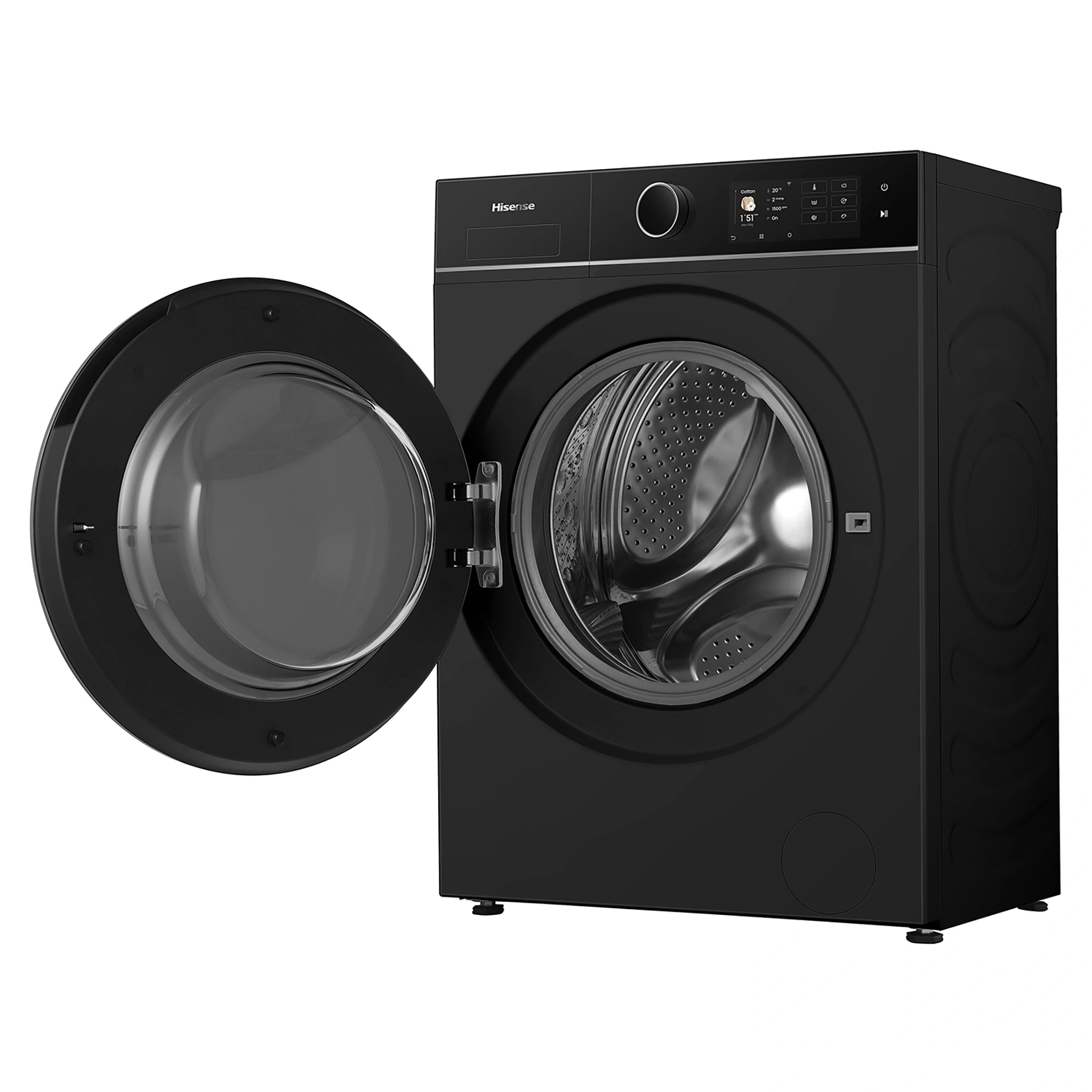 Hisense 10kg Series 8i Charcoal Black Front Load Washing Machine HWF8I1015BX, Right Side Open Door View