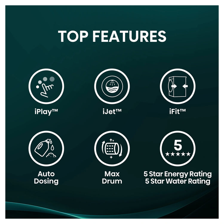 Hisense 10kg Series 8i Charcoal Black Front Load Washing Machine HWF8I1015BX, Top Features View