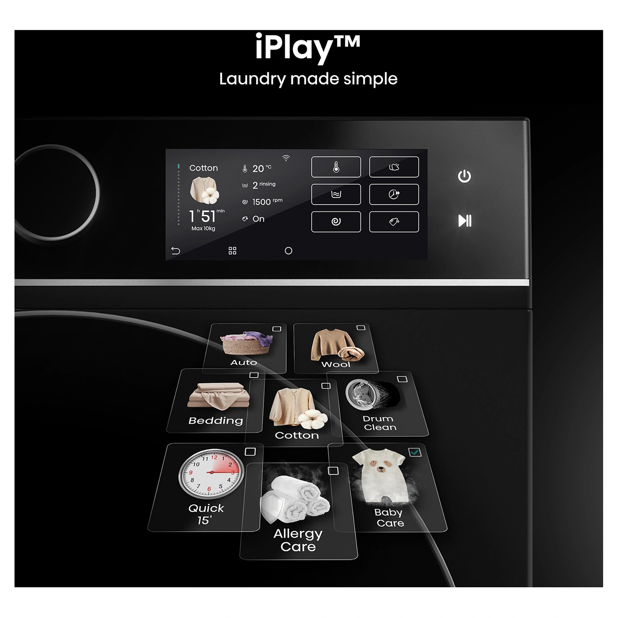 Hisense 10kg Series 8i Charcoal Black Front Load Washing Machine HWF8I1015BX, iPlay Feature View