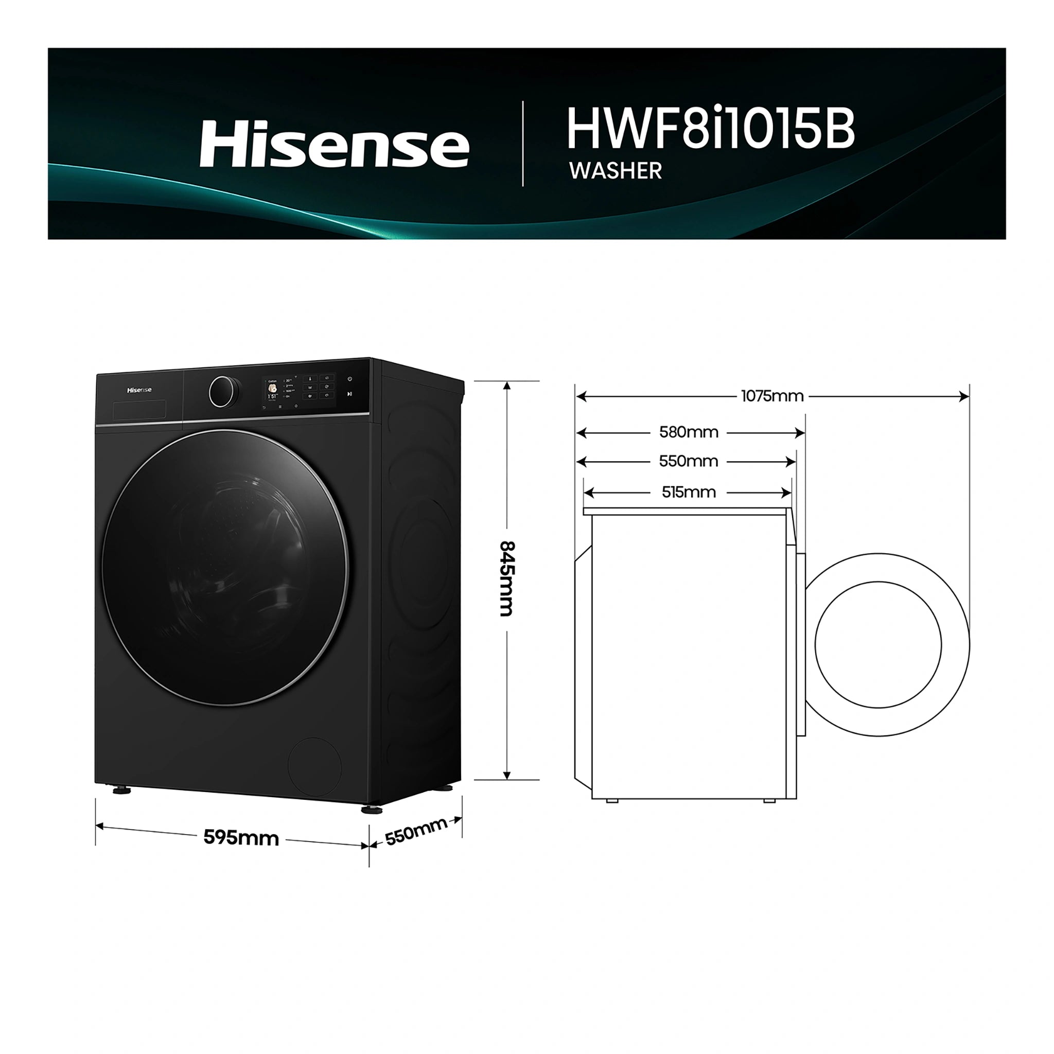 Hisense 8i Series 10kg Front Load Washer HWF8I1015B, Dimensions