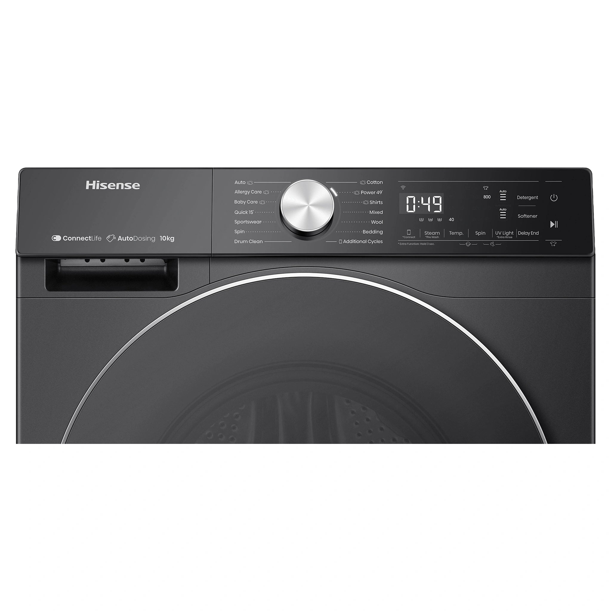 Hisense 10kg Series 7 Front Load Washing Machine HWFS1015AB, Control Panel View