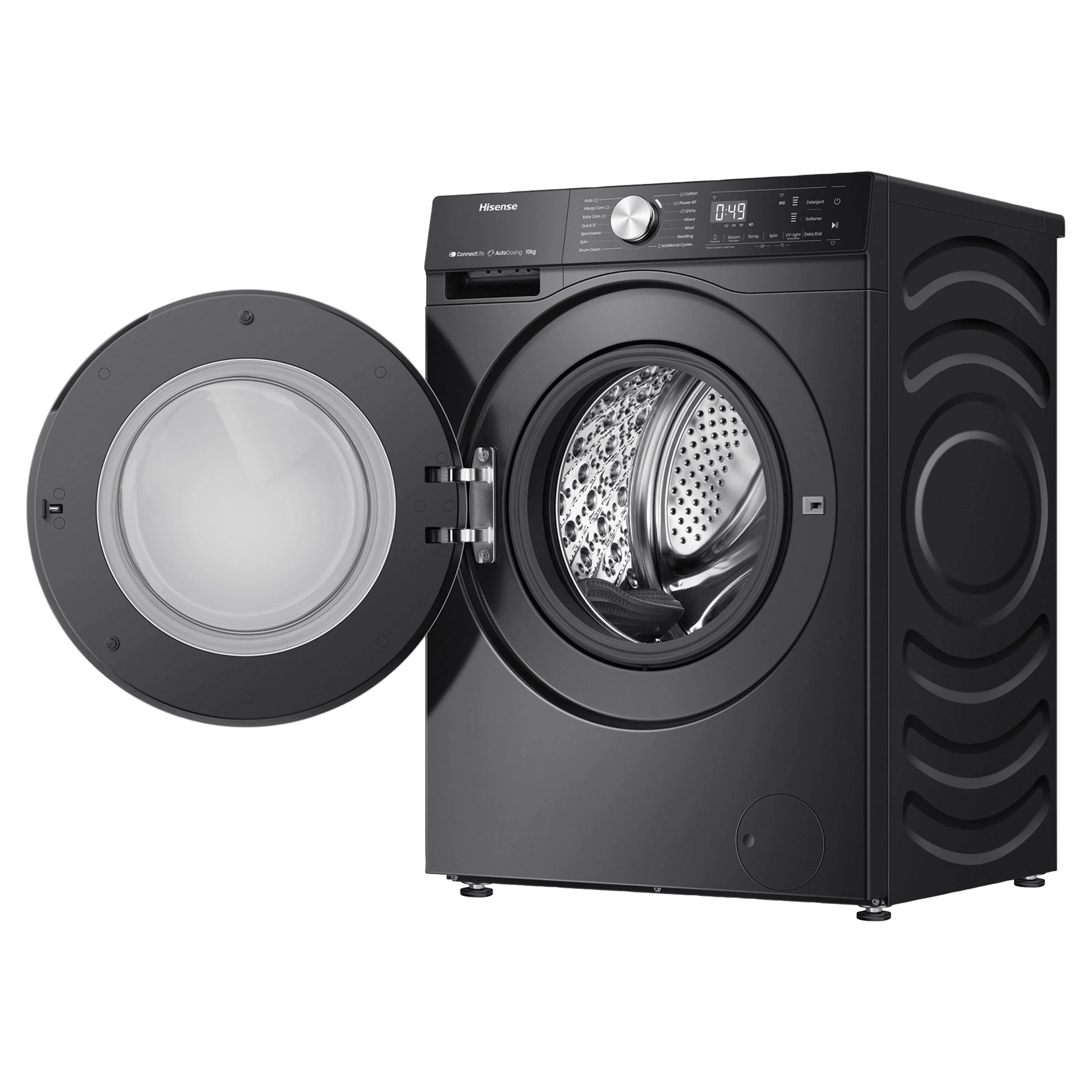 Hisense 10kg Series 7 Front Load Washing Machine HWFS1015AB, Right Side Door Open View