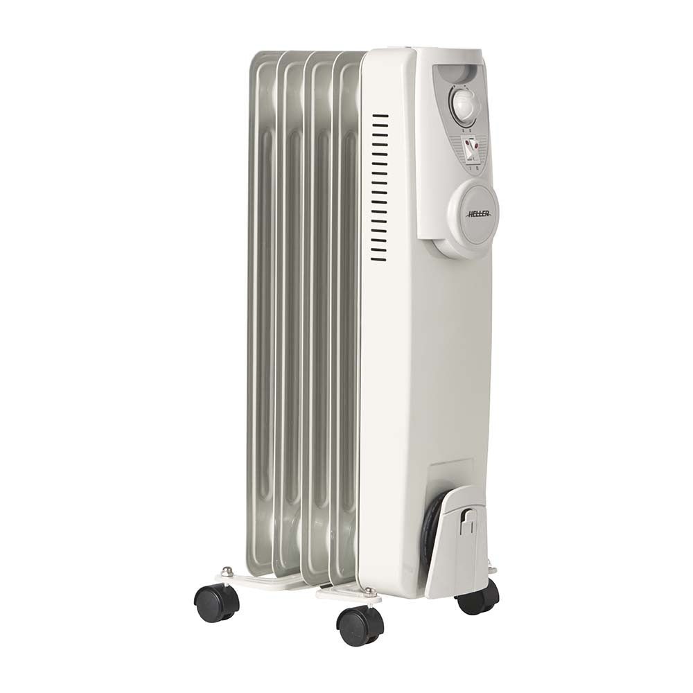 Heller HOCH5 1000W 5 Fin Electric Oil Heater, Front right view