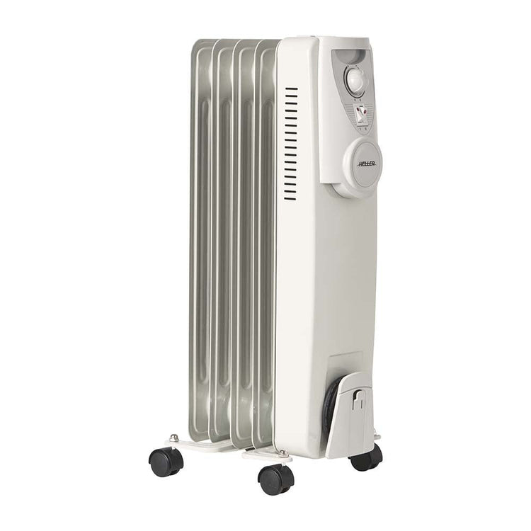Heller HOCH5 1000W 5 Fin Electric Oil Heater, Front right view