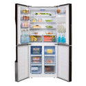 Hisense 509L French Door Fridge Stainless Steel HR6CDFF509SW, Front view with doors open, full of food items, and bottles