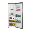 Hisense HRAF328S 328L Upright Fridge, Front view with door open, full of food items and bottles