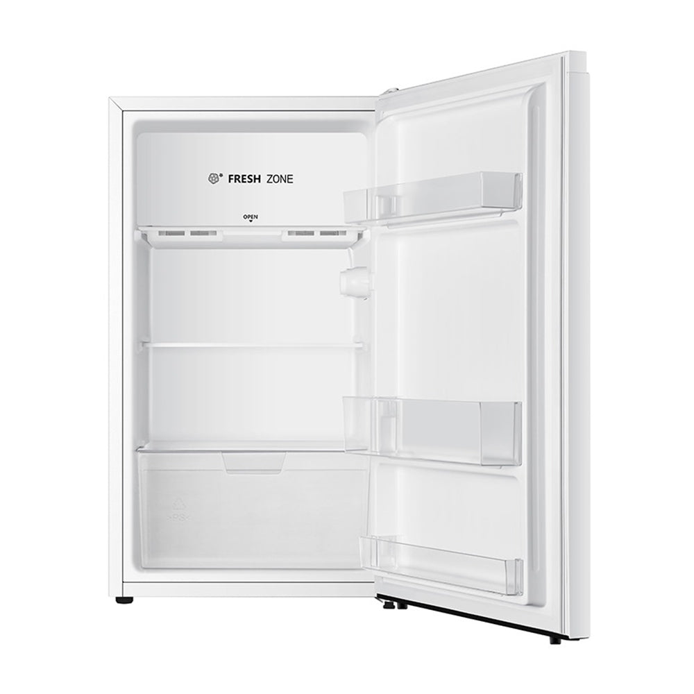 Hisense HRBF125 125L Bar Fridge White, Front view with door open