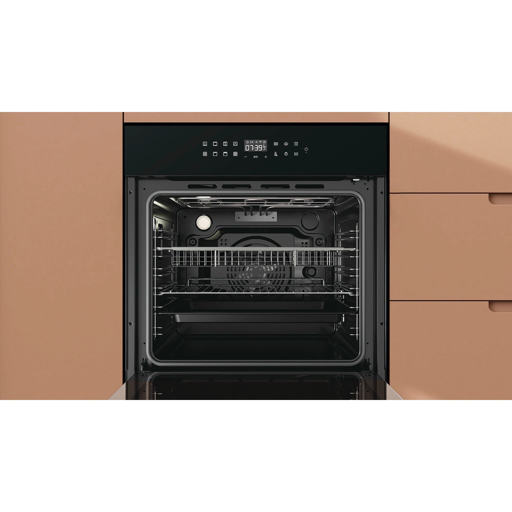 Haier Oven 60cm 14 Function Self-cleaning with Air Fry HWO60S14TPB2, Lifestyle View Door Open