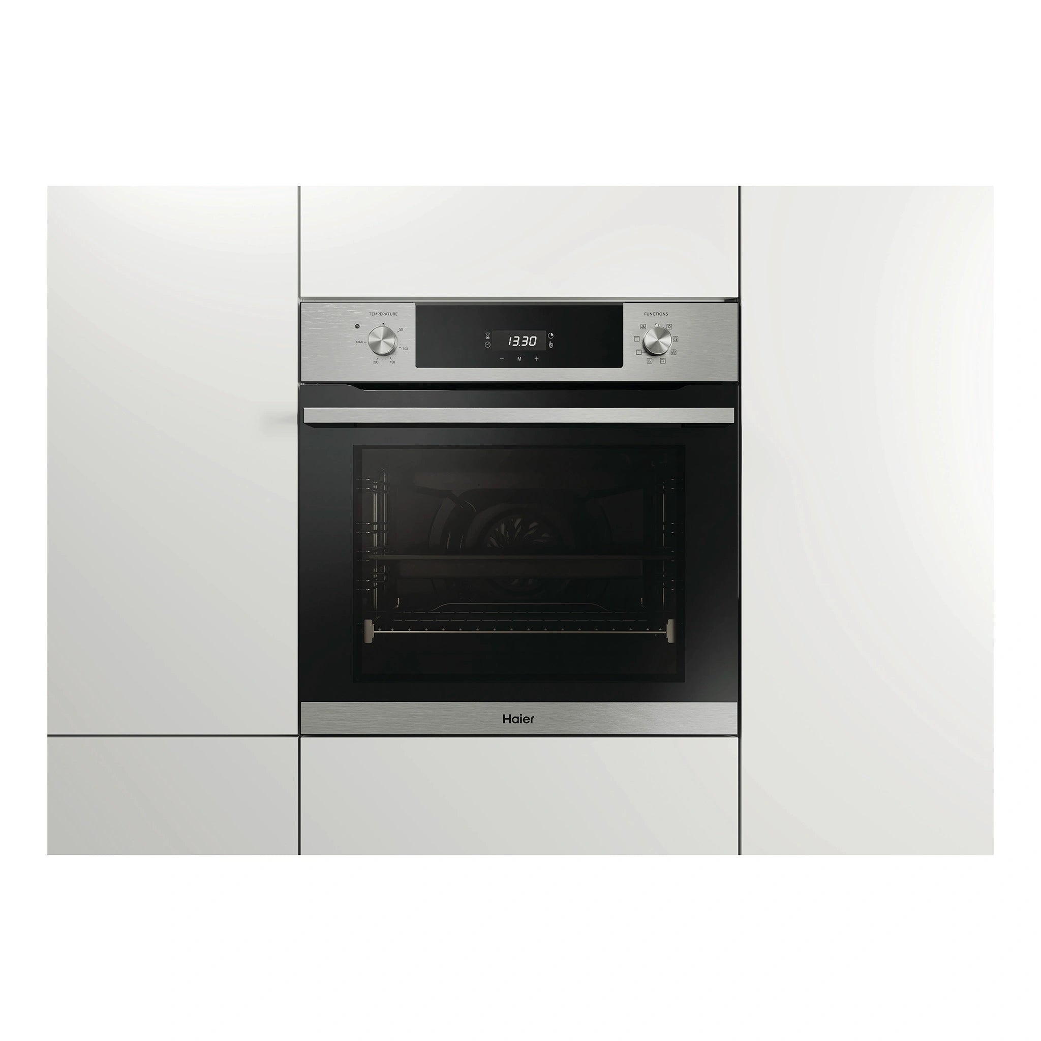 Haier 60cm Stainless Steel 7 Function Oven with Air Fry Grey HWO60S7EX4, Front View Door Closed