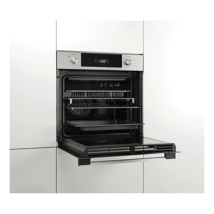 Haier 60cm Stainless Steel 7 Function Oven with Air Fry Grey HWO60S7EX4, Side View Door Open