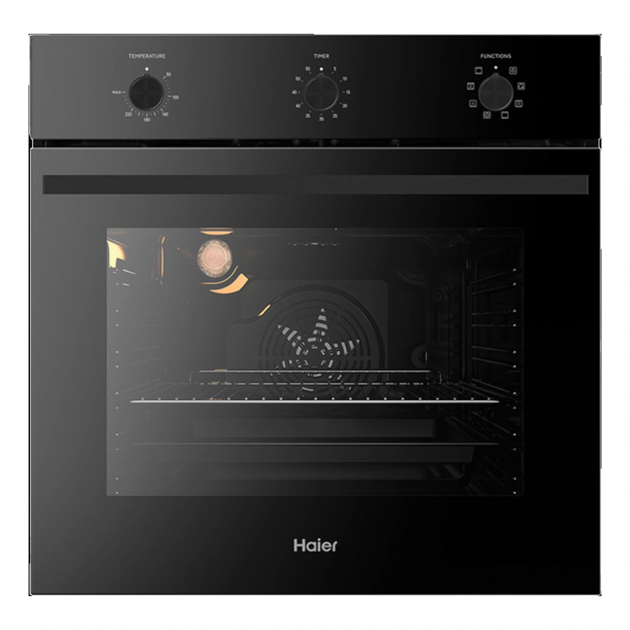 Haier 60cm Black Glass Multi Function Oven HWO60S7MB3, Front View