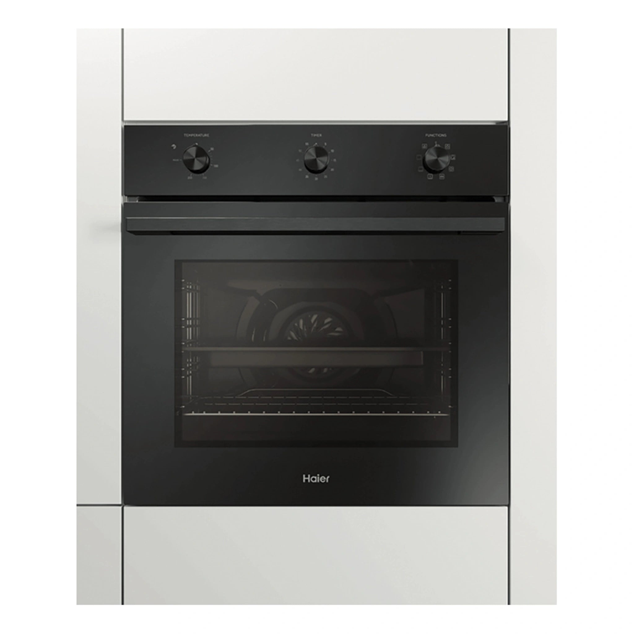 Haier 60cm Black Glass Multi Function Oven HWO60S7MB3, Front View Door Closed