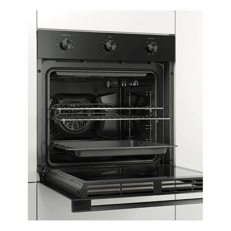 Haier 60cm Black Glass Multi Function Oven HWO60S7MB3, Side View Door Open