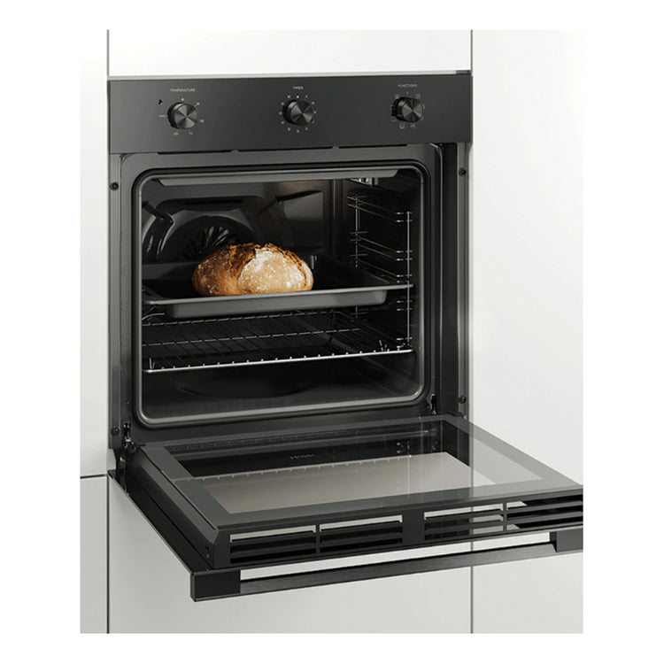 Haier 60cm Black Glass Multi Function Oven HWO60S7MB3, Side View Door Open Cooking