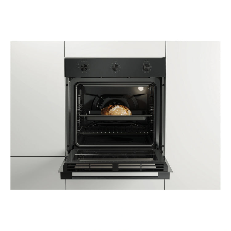 Haier 60cm Black Multi Function Oven HWO60S7MB4, Front View Door Open Cooking