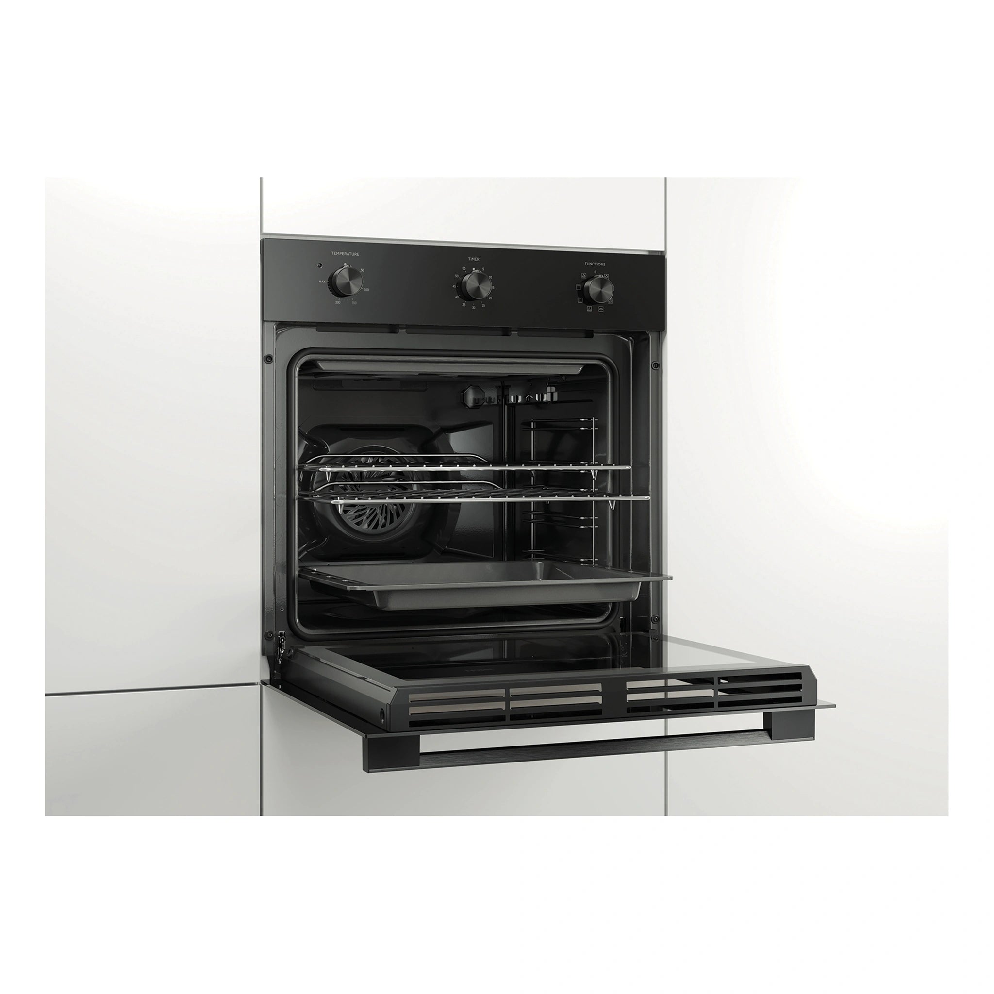 Haier 60cm Black Multi Function Oven HWO60S7MB4, Front View Door Open