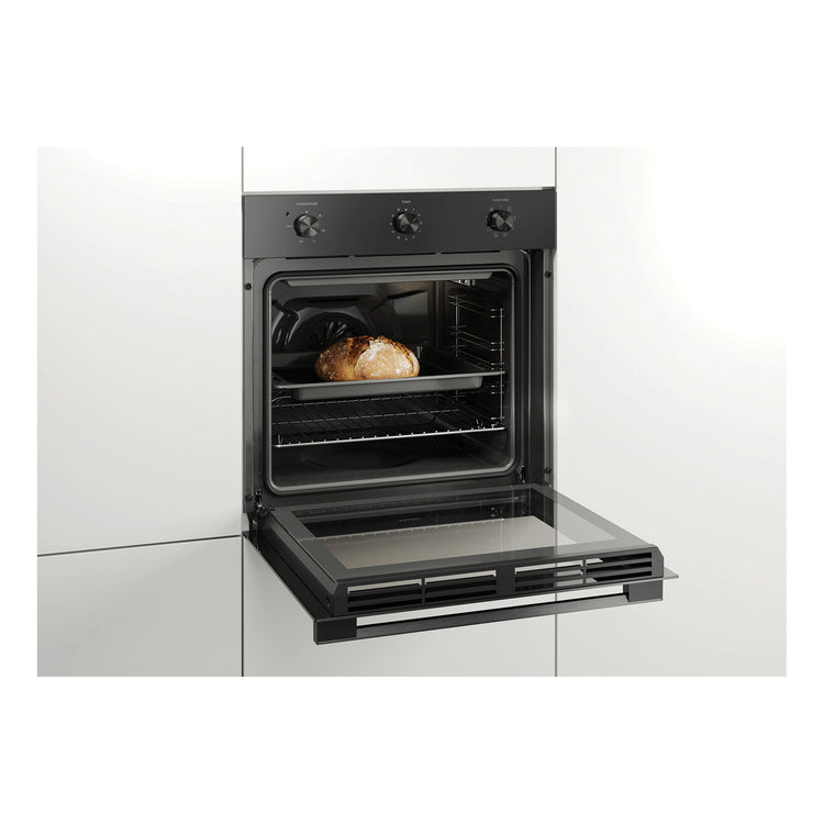 Haier 60cm Black Multi Function Oven HWO60S7MB4, Side View Door Open Cooking
