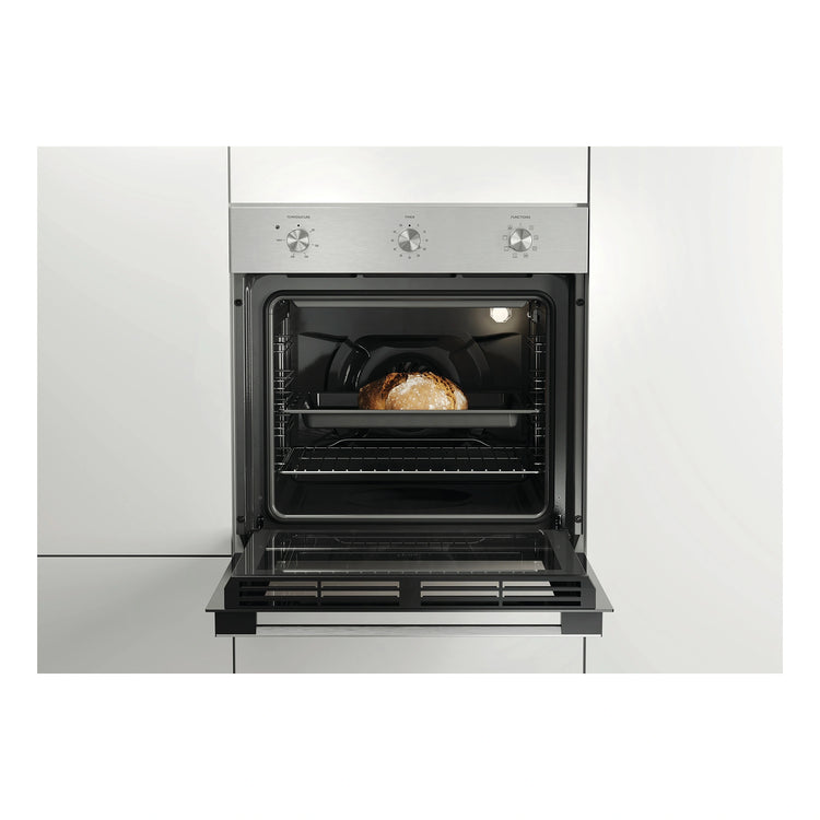 Haier 60cm 7 Function Stainless Steel Multi Function Oven HWO60S7MX4, Front View Door Open Cooking