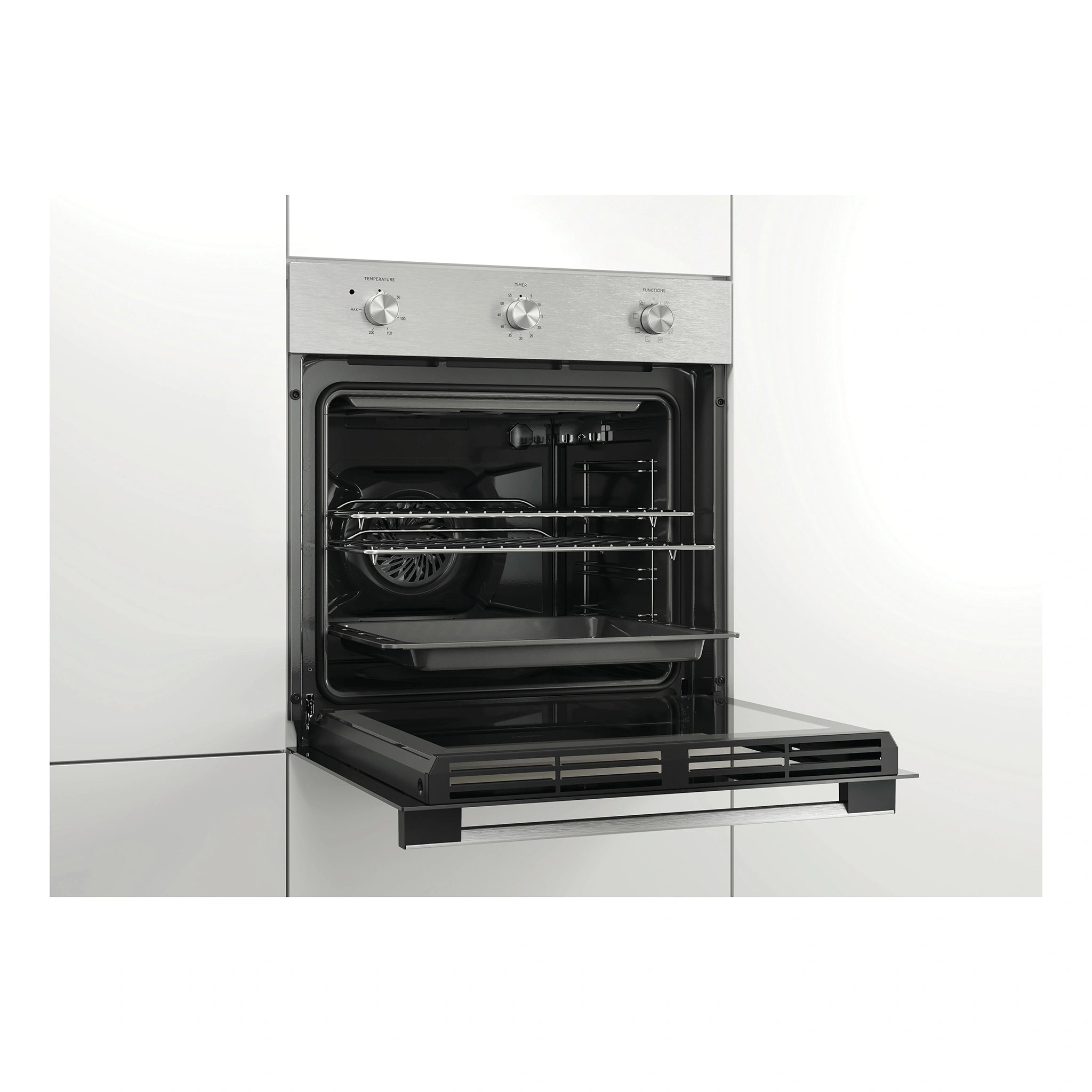 Haier 60cm 7 Function Stainless Steel Multi Function Oven HWO60S7MX4, Side View Door Open