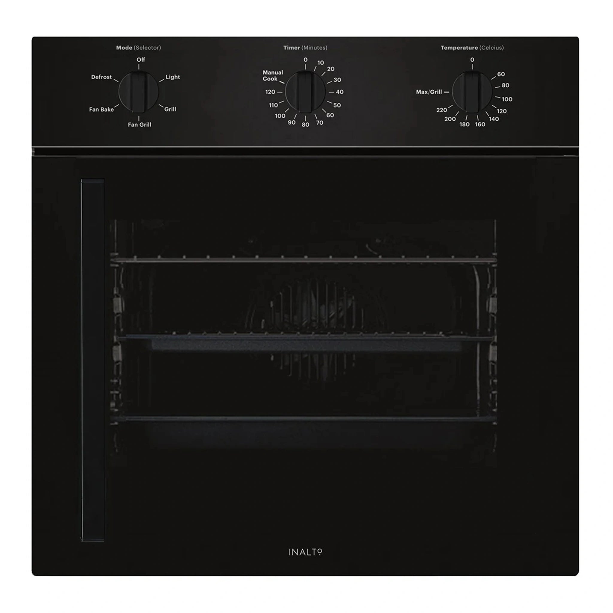 Inalto 60cm Black Side Opening 5 Function Electric Oven IOSO605MR, Front View