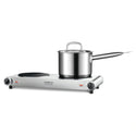 Kambrook Double Portable Ceramic Cooktop KHP120BSS, Front View with Pot