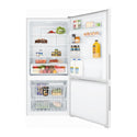 Kelvinator KBM5302WC-R 496L White Fridge, Front view with door open  filled with groceries, food and drinks