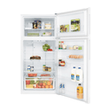 Kelvinator KTM5402WA 540L Top Mount Fridge White, Front view with open doors, full of food items, and bottles