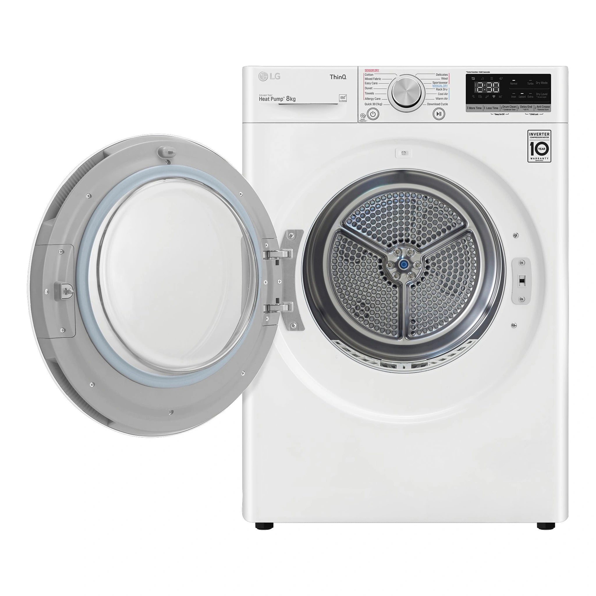 LG 8kg Series 5 Heat Pump Dryer DVH508W, Front View With Door Open