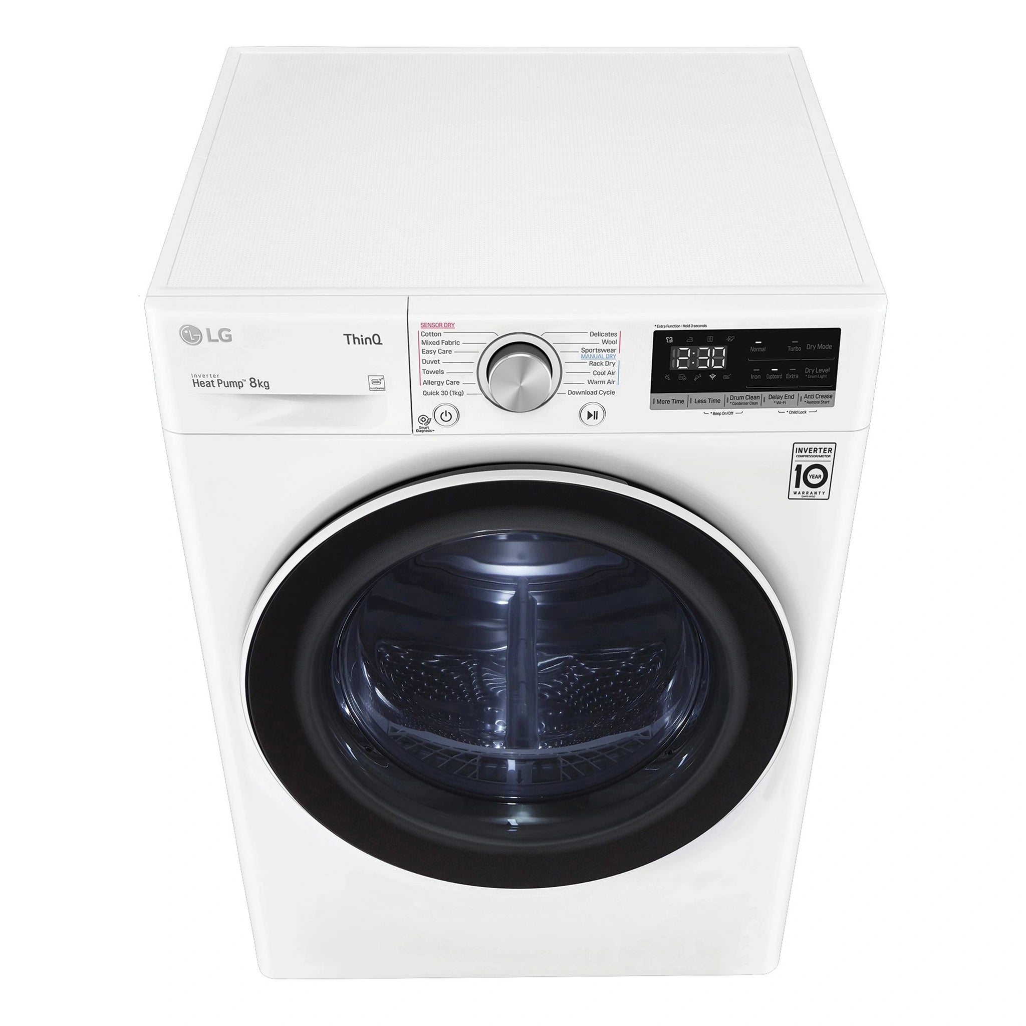 LG 8kg Series 5 Heat Pump Dryer DVH508W, Top View