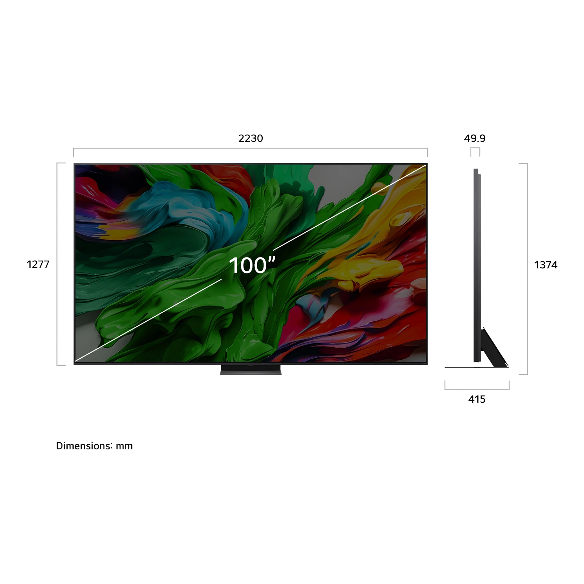 LG 100 Inch QNED evo AI QNED86 MiniLED 4k Smart TV 100QNED86ASA, Dimensions View