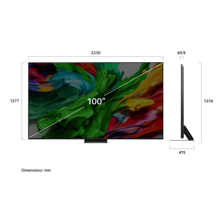 LG 100 Inch QNED evo AI QNED86 MiniLED 4k Smart TV 100QNED86ASA, Dimensions View