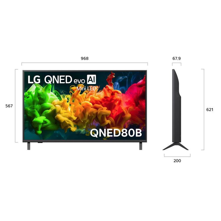 LG 43 Inch evo AI Mini LED 4K Smart TV 2026 43QNED80BSA, Dimensions View