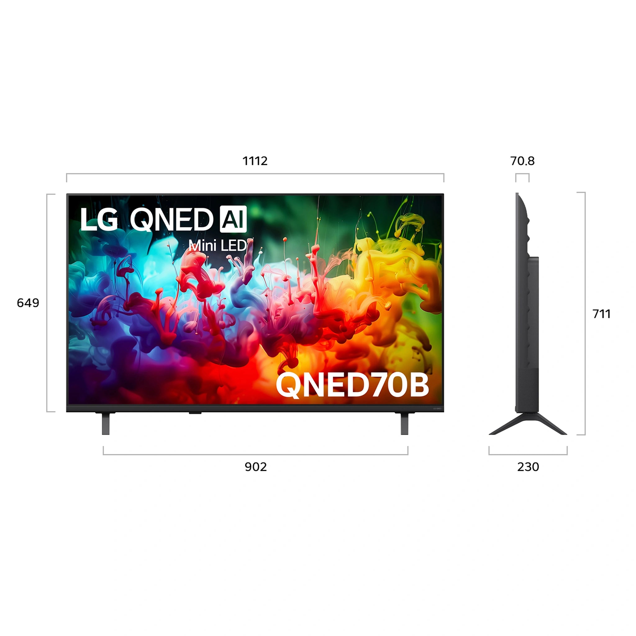 LG 50 Inch QNED70 Mini LED 4K AI Smart TV 50QNED70BSA, Dimensions View