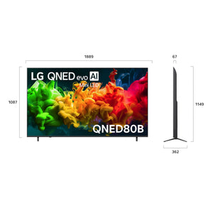LG 85 Inch evo AI Mini LED 4K Smart TV 2026 85QNED80BSA, Dimensions View