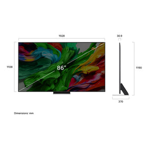 LG 86 Inch LG QNED evo AI MiniLED 4k Smart TV 86QNED86ASA, Dimensions View