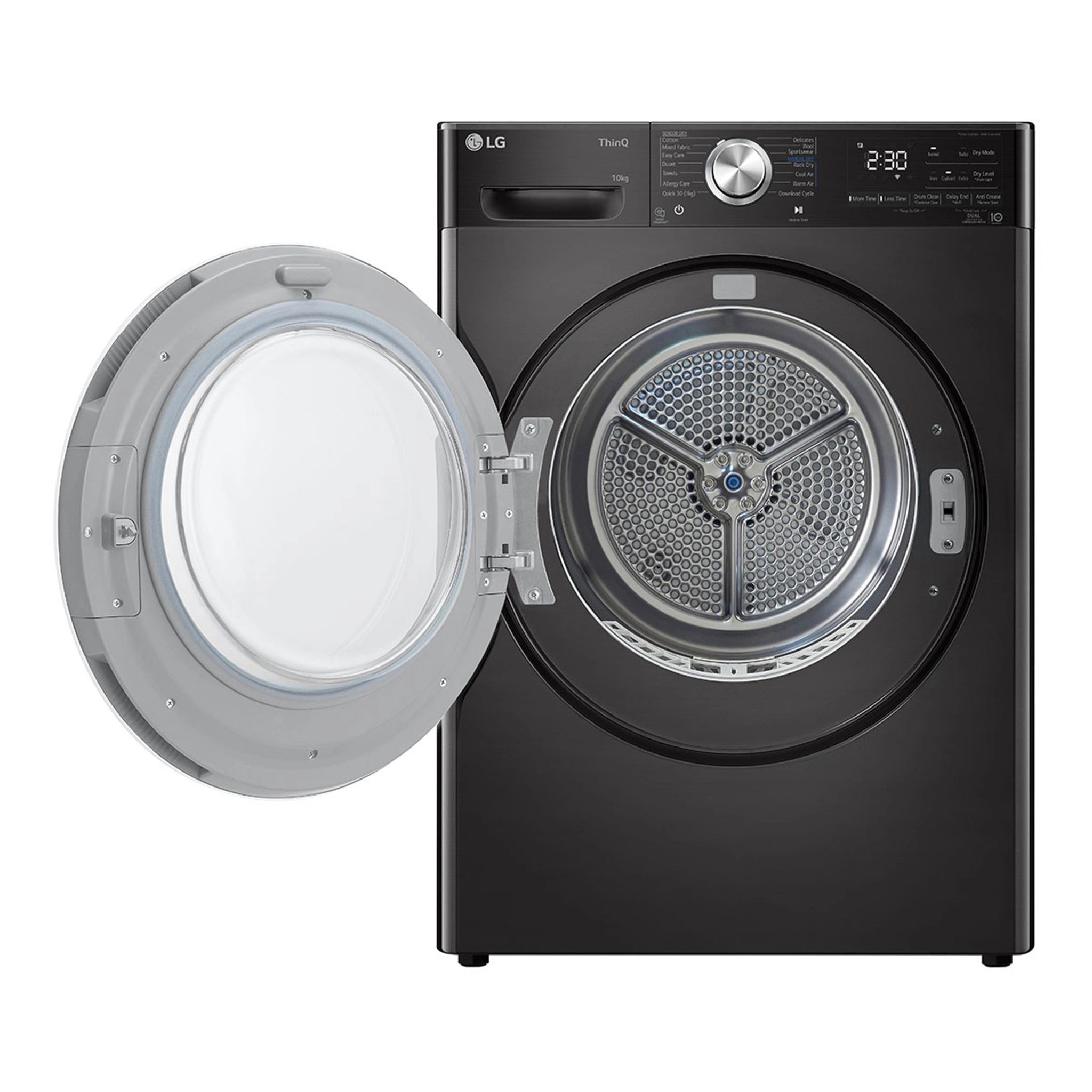 LG 10kg Series 10 Heat Pump Dryer with Inverter Control DVH1010B, Front View With Door Open