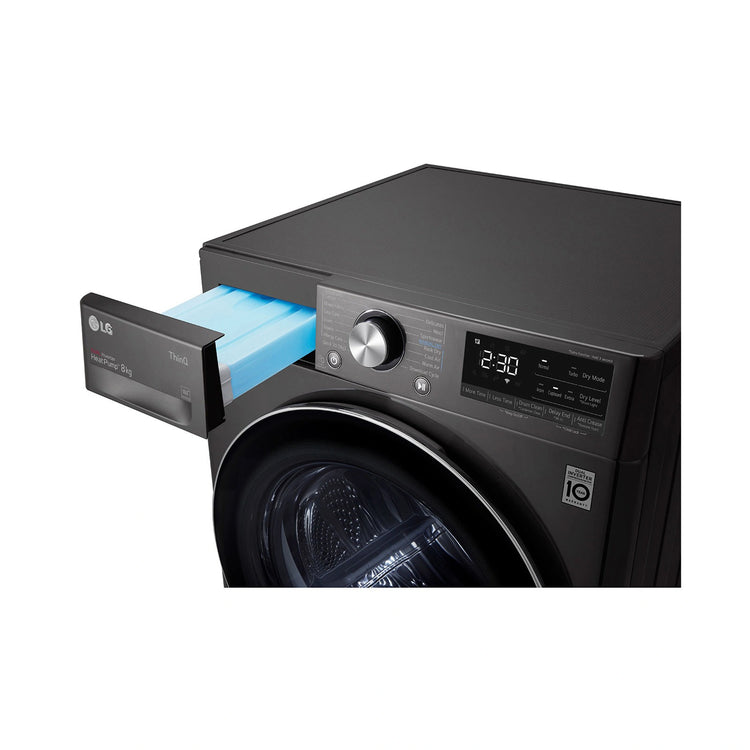 LG 9kg Series 9 Heat Pump Dryer – Black DVH909B, Drawer Open