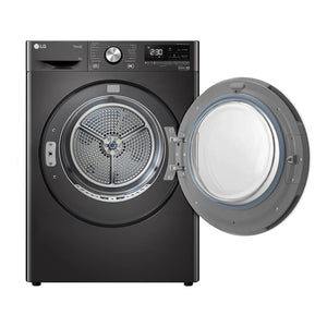 LG 9kg Series 9 Heat Pump Dryer – Black DVH909B, Front Right Side With Door Open