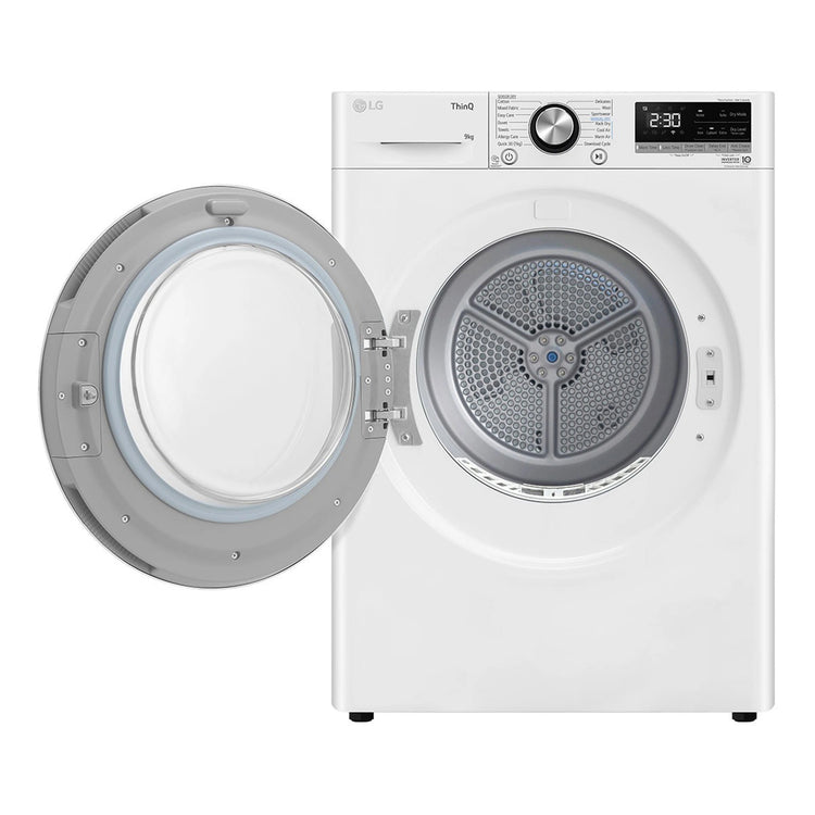 LG 9kg Heat Pump Dryer with Inverter Control DVH909W, Front Left Side View With Door Open