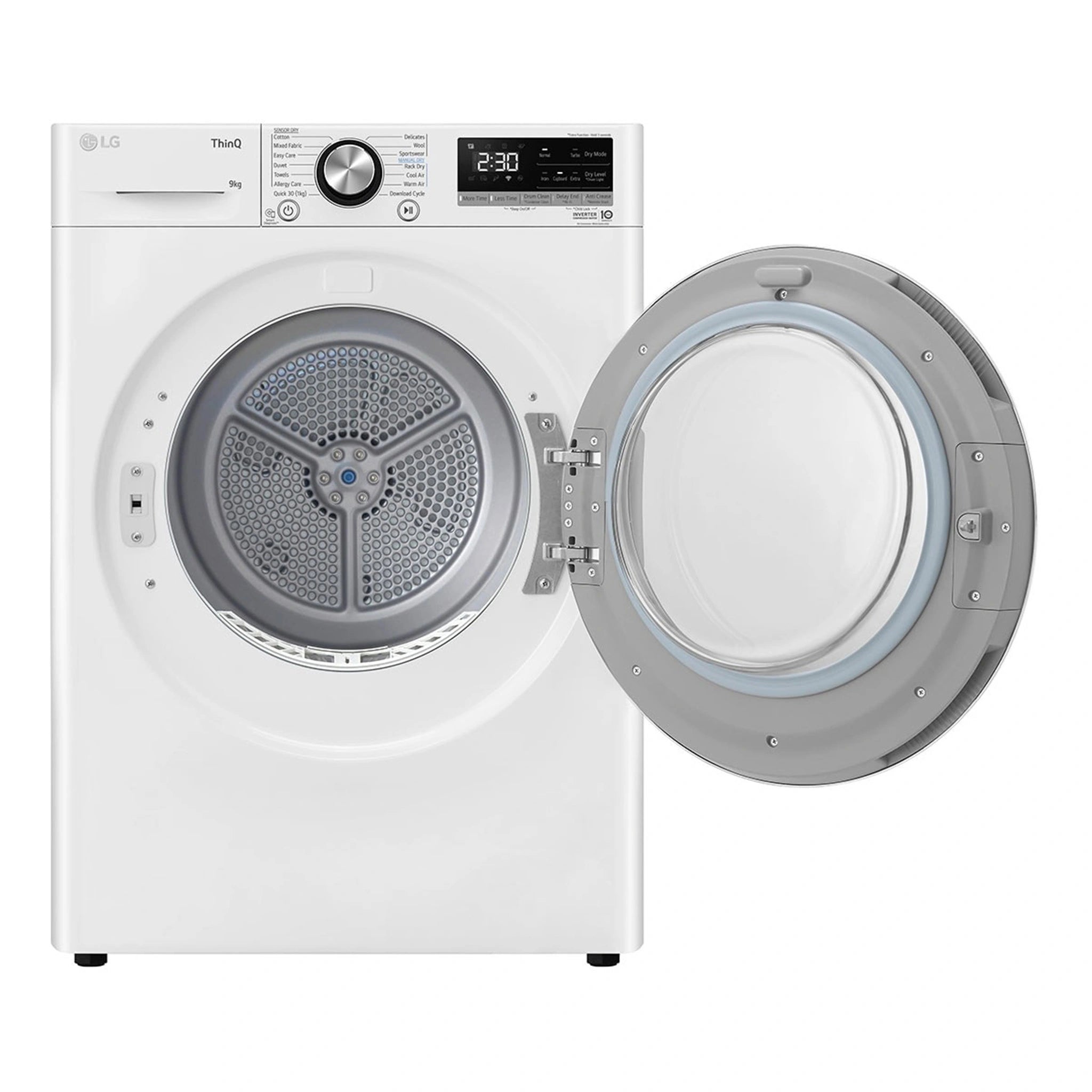 LG 9kg Heat Pump Dryer with Inverter Control DVH909W, Front Right Side View With Door Open