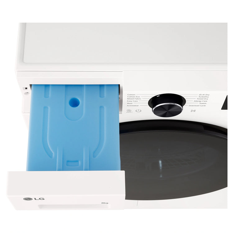 LG 8Kg Series 3 Heat Pump Dryer DXH308W, Drawer Open View