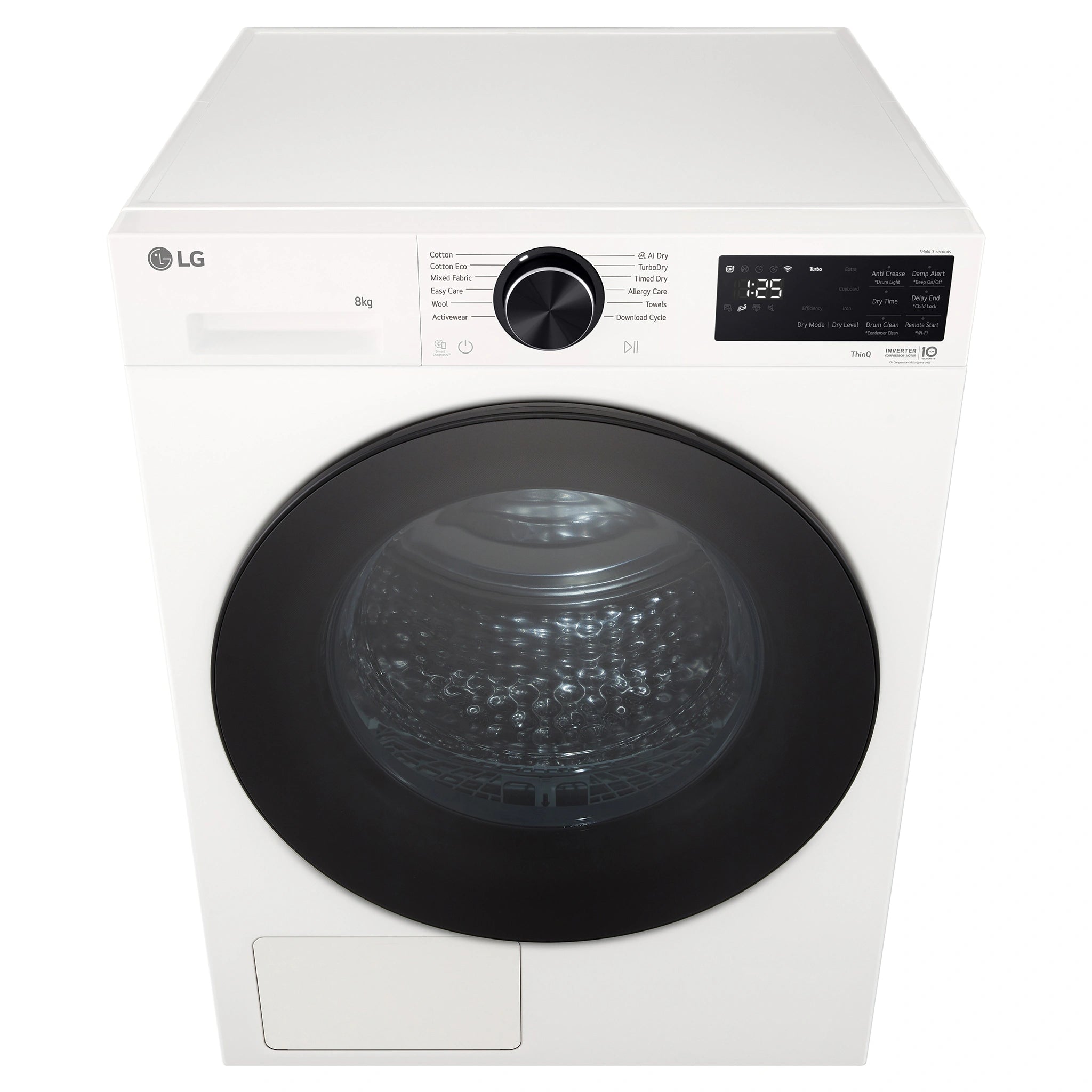LG 8Kg Series 3 Heat Pump Dryer DXH308W, Front High Angle View
