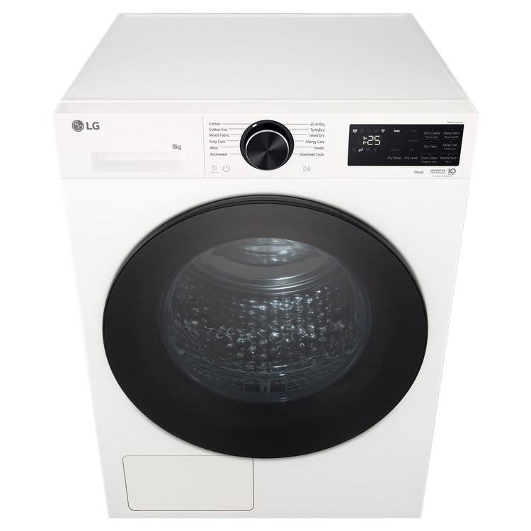 LG 8Kg Series 3 Heat Pump Dryer DXH308W, Front High Angle View
