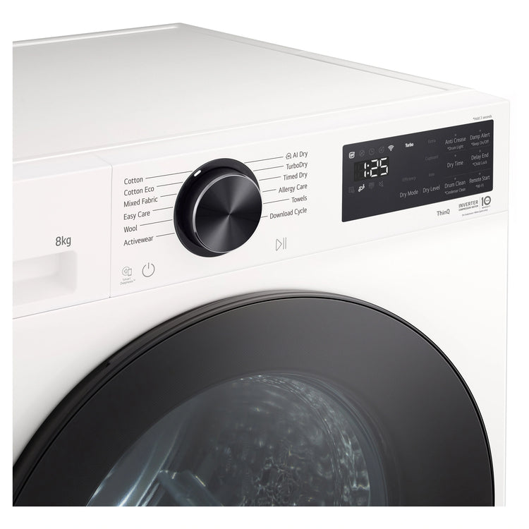 LG 8Kg Series 3 Heat Pump Dryer DXH308W, Knob Display Detail View